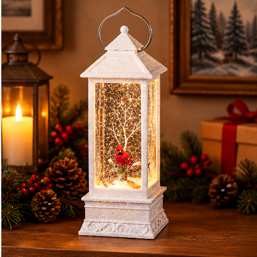 Roman Lighted Swirl Cardinal Winter Lantern