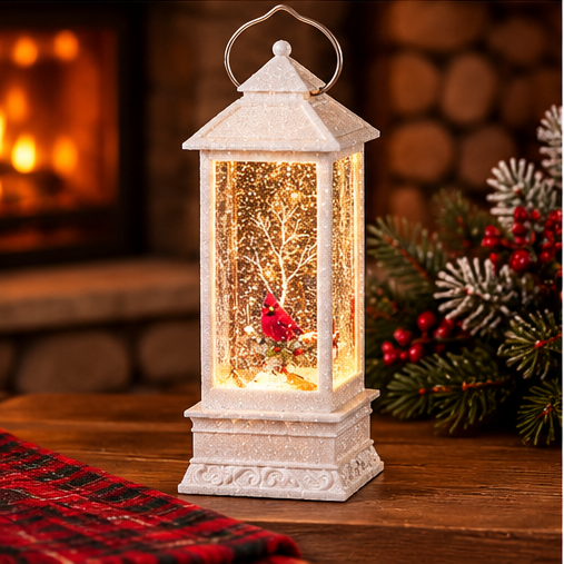Roman Lighted Swirl Cardinal Winter Lantern