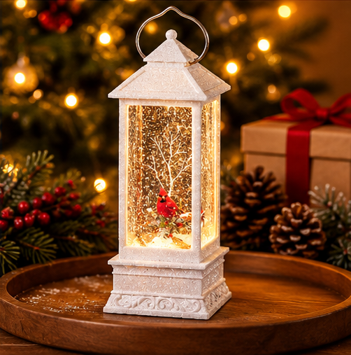 Roman Lighted Swirl Cardinal Winter Lantern
