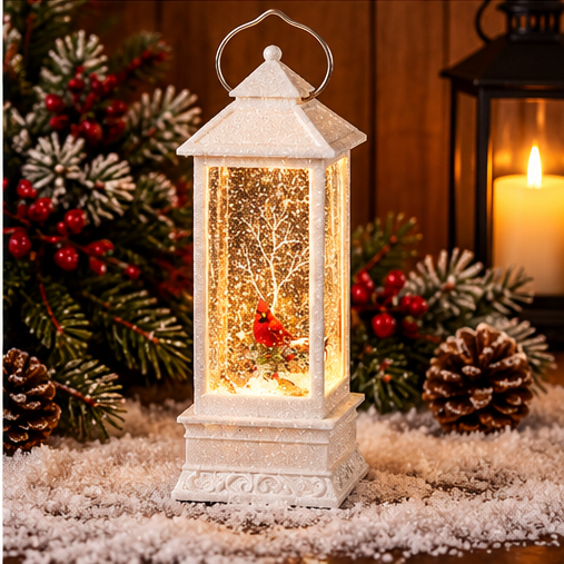 Roman Lighted Swirl Cardinal Winter Lantern