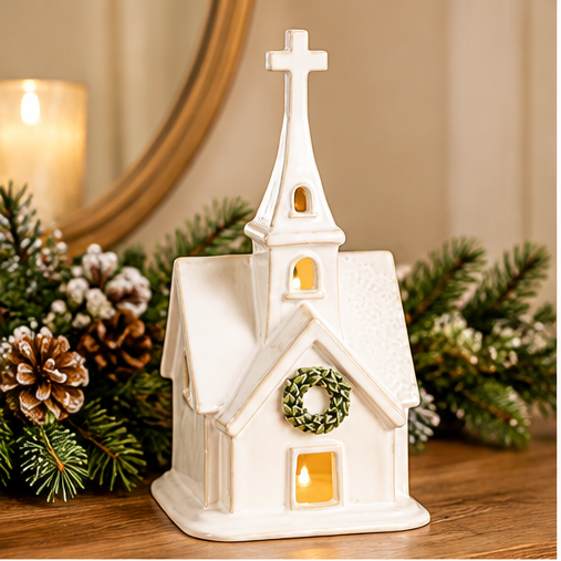 Mud Pie Wreath Ceramic Church Sitter