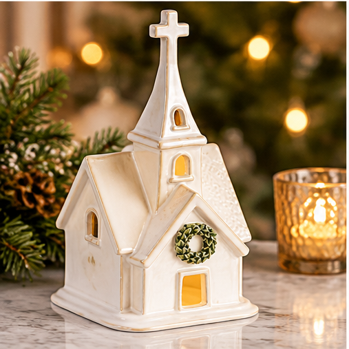 Mud Pie Wreath Ceramic Church Sitter