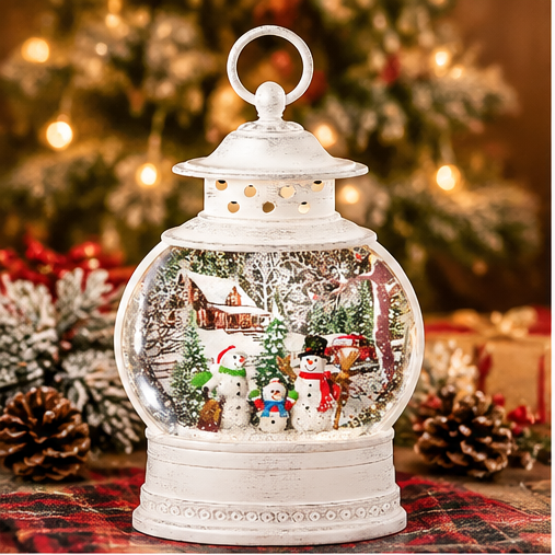 Roman Lighted Swirl Snowman Family Winter Lantern