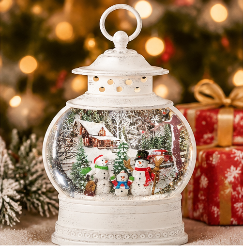 Roman Lighted Swirl Snowman Family Winter Lantern