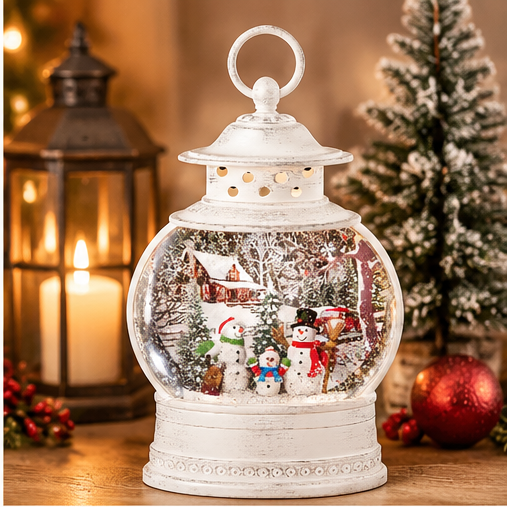 Roman Lighted Swirl Snowman Family Winter Lantern