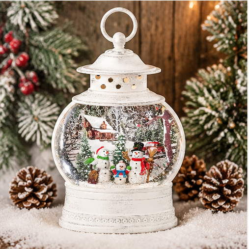 Roman Lighted Swirl Snowman Family Winter Lantern