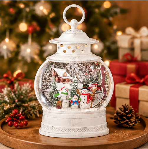 Roman Lighted Swirl Snowman Family Winter Lantern