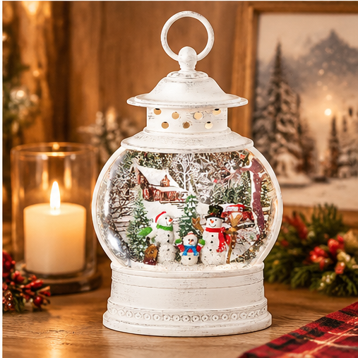 Roman Lighted Swirl Snowman Family Winter Lantern