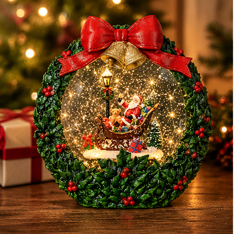 Roman Lighted Swirl Santa Sleigh Christmas Wreath