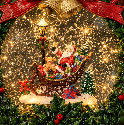 Roman Lighted Swirl Santa Sleigh Christmas Wreath