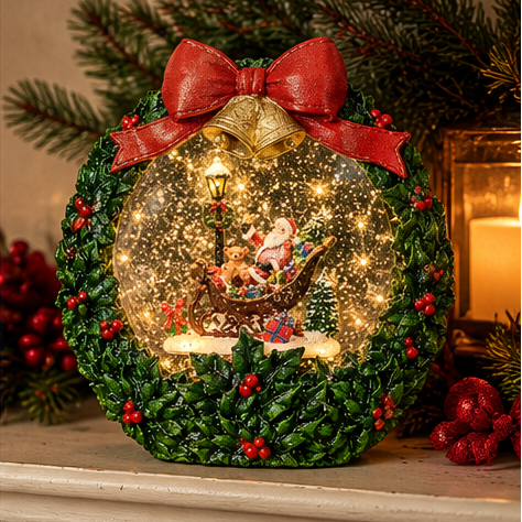 Roman Lighted Swirl Santa Sleigh Christmas Wreath