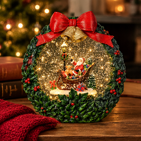 Roman Lighted Swirl Santa Sleigh Christmas Wreath