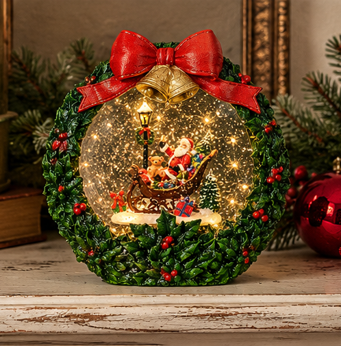Roman Lighted Swirl Santa Sleigh Christmas Wreath
